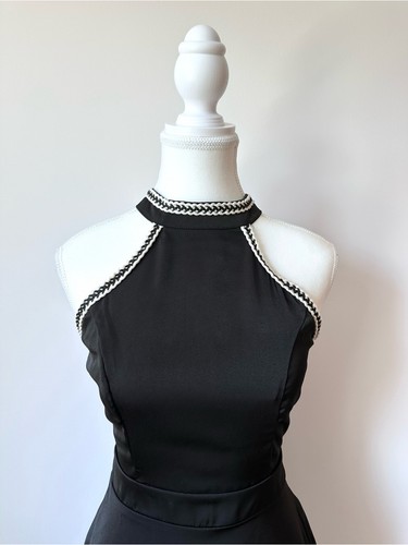 Black Halter Dress Fit & Flare Contrast Crochet Trim - L - photo 2