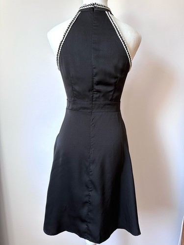 Black Halter Dress Fit & Flare Contrast Crochet Trim - L - photo 3