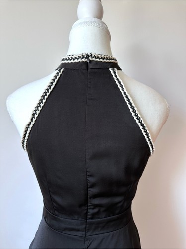 Black Halter Dress Fit & Flare Contrast Crochet Trim - L - photo 4