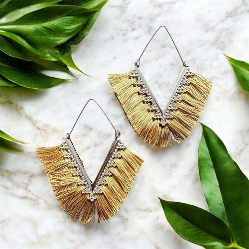 Gold Chevron Tassel Earrings Boho Aztec Southwestern