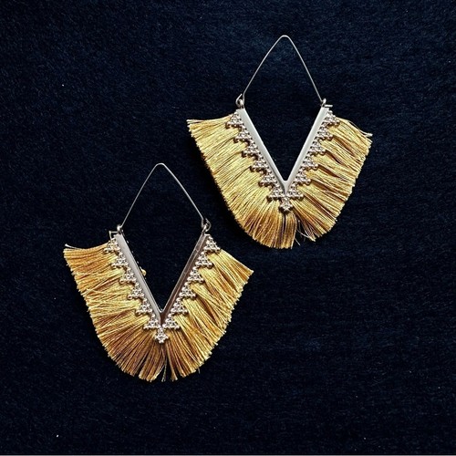 Gold Chevron Tassel Earrings Boho Aztec Southwestern - photo 2
