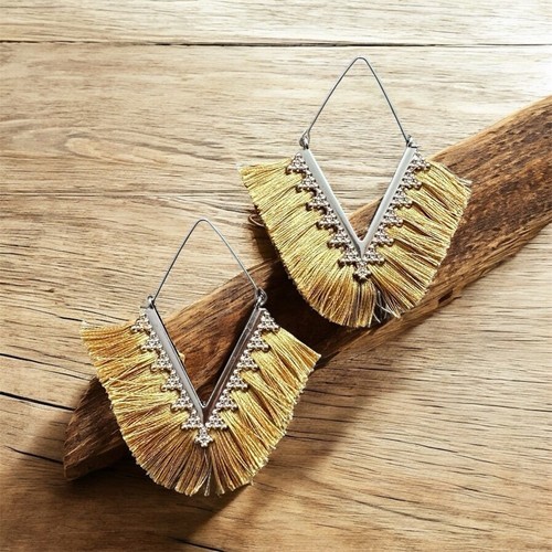Gold Chevron Tassel Earrings Boho Aztec Southwestern - photo 3