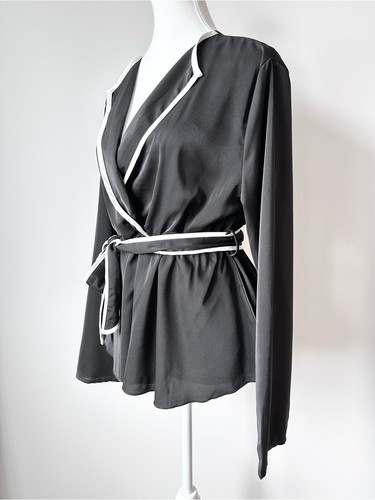 Black and White Peplum Wrap Top with Tie Belt - XL - photo 3