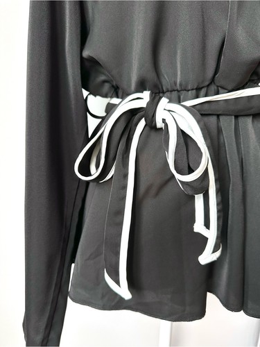 Black and White Peplum Wrap Top with Tie Belt - XL - photo 4