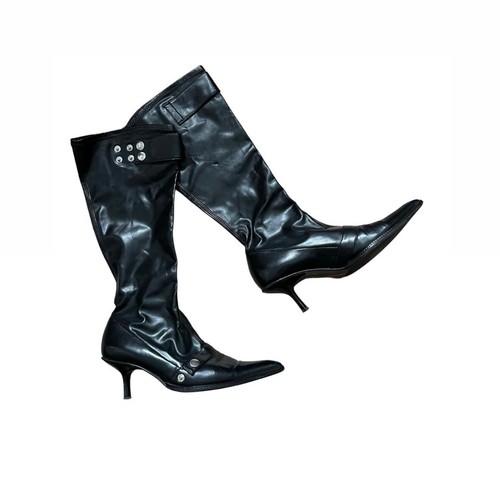 Black Kitten Heel Whimsigoth Pleather Boots - 37 EU