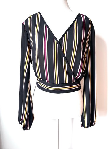 Band of Gypsies Wrap Blouse Deep V Vertical Stripes - Large
