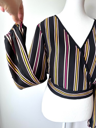 Band of Gypsies Wrap Blouse Deep V Vertical Stripes - Large - photo 3