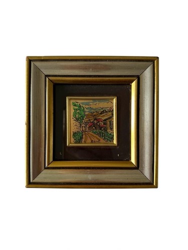 Vintage 80's Gold Leaf Framed Miniature Landscape Painting