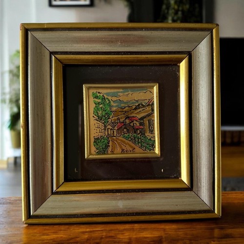 Vintage 80's Gold Leaf Framed Miniature Landscape Painting - photo 2