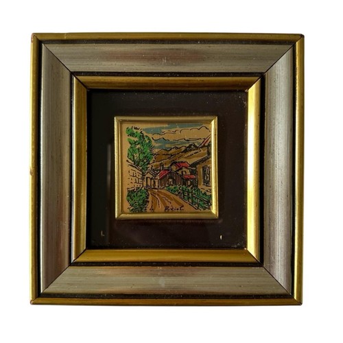 Vintage 80's Gold Leaf Framed Miniature Landscape Painting - photo 3