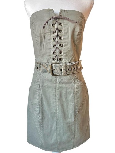 Vintage Y2K Guess Strapless Lace-Up Army Green Mini Dress
