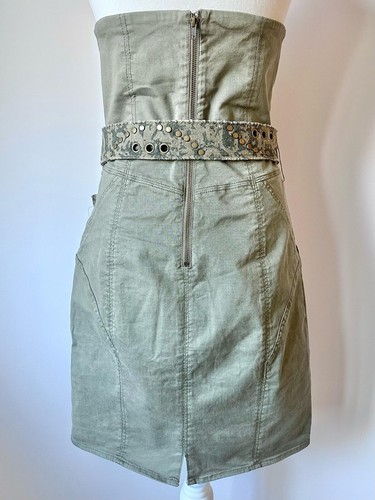 Vintage Y2K Guess Strapless Lace-Up Army Green Mini Dress - photo 3