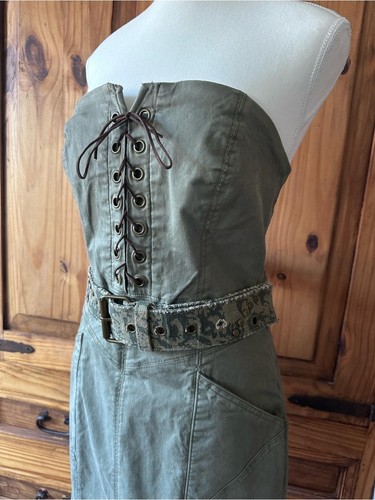 Vintage Y2K Guess Strapless Lace-Up Army Green Mini Dress - photo 4