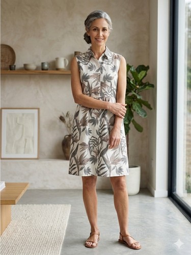 Laura Bianchi 100% Linen Neutral Florals Sleeveless Dress - M