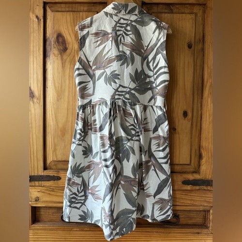 Laura Bianchi 100% Linen Neutral Florals Sleeveless Dress - M - photo 3