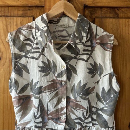 Laura Bianchi 100% Linen Neutral Florals Sleeveless Dress - M - photo 4