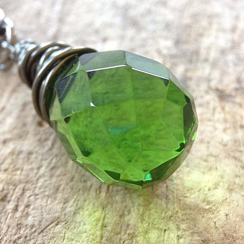 Green Peridot August Birthstone Necklace Wire Wrap Teardrop - photo 3