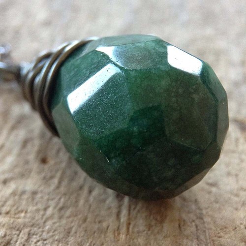 Emerald Green May Birthstone Necklace Wire Wrapped Teardrop - photo 3