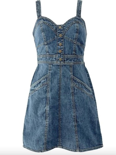 Japna Blue Denim Sweetheart Mini Dress Faux Button Retro S