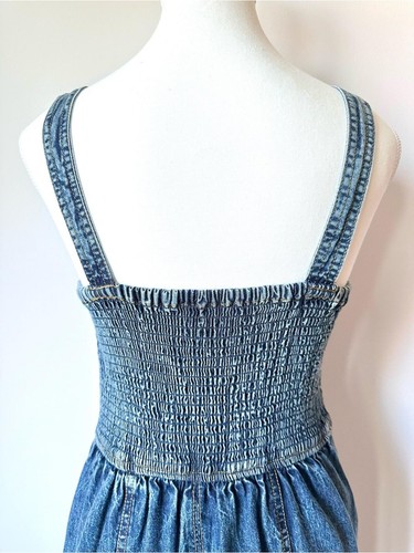 Japna Blue Denim Sweetheart Mini Dress Faux Button Retro S - photo 5