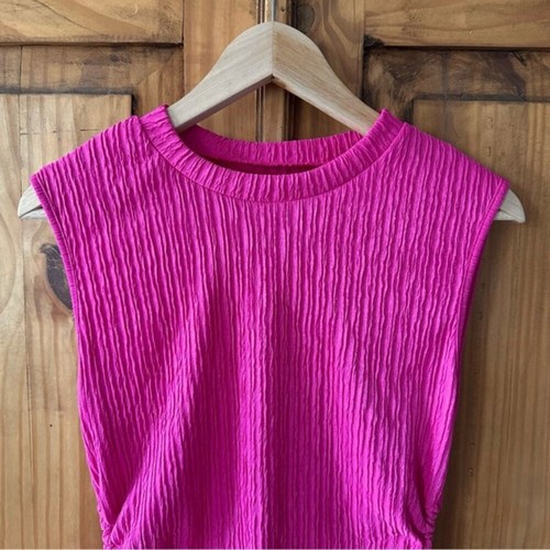 Hot Pink Crew Neck Sleeveless Cut Out Dress Drawstrings - Large - photo 2