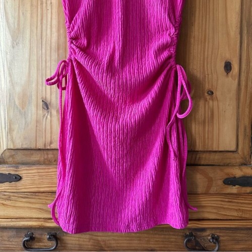 Hot Pink Crew Neck Sleeveless Cut Out Dress Drawstrings - Large - photo 3