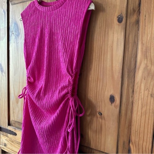 Hot Pink Crew Neck Sleeveless Cut Out Dress Drawstrings - Large - photo 4