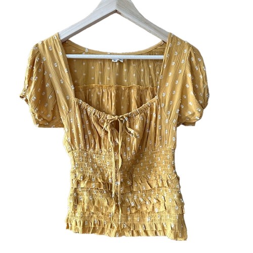 Rebellion Mustard Boho Chic Peasant Top Blouse - Medium - photo 2