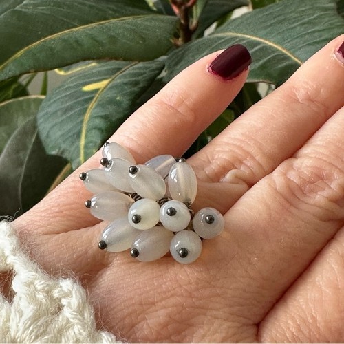 Vintage Y2K Glass Beaded Cluster Ring on 925 Sterling Silver ban