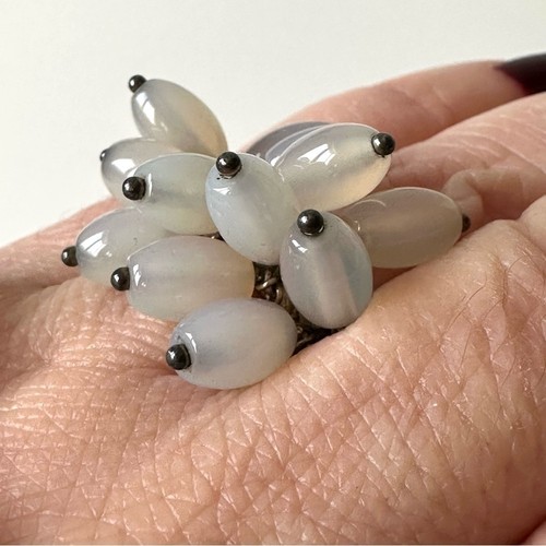 Vintage Y2K Glass Beaded Cluster Ring on 925 Sterling Silver ban - photo 3
