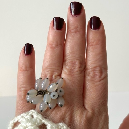 Vintage Y2K Glass Beaded Cluster Ring on 925 Sterling Silver ban - photo 4