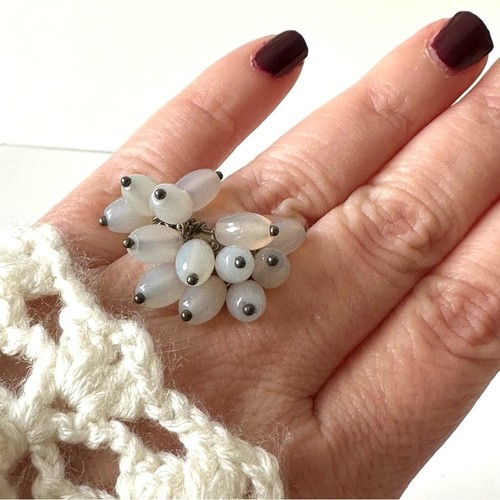 Vintage Y2K Glass Beaded Cluster Ring on 925 Sterling Silver ban - photo 5