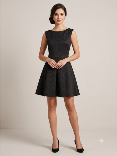 Embossed Black Fit & Flare Sleeveless Mini Dress - M