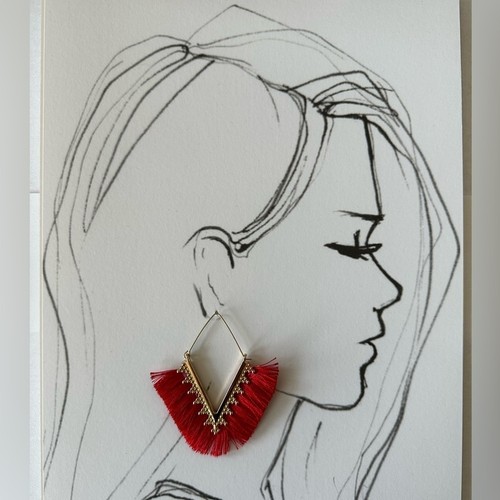 Red Chevron Tassel Earrings Gold Tone Boho Aztec Festival - photo 2