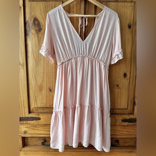 Pink Boho Tiered Peasant Dress Festival Coastal Cowgirl Sundress