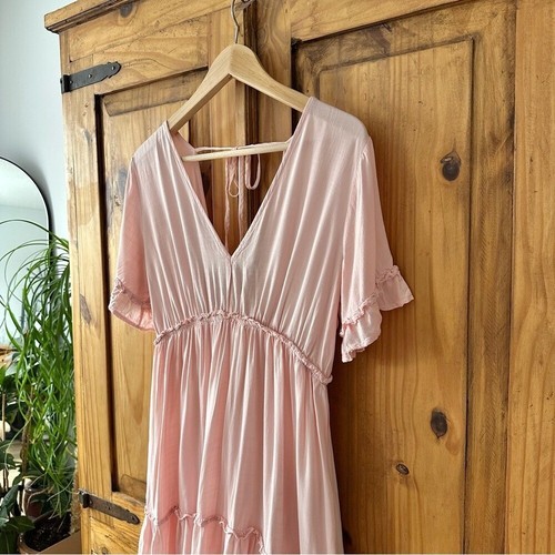 Pink Boho Tiered Peasant Dress Festival Coastal Cowgirl Sundress - photo 2