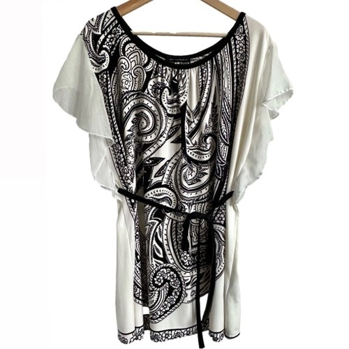 QED London Tunic Top Dress White Black Paisley Flutter Sleeves - - photo 2