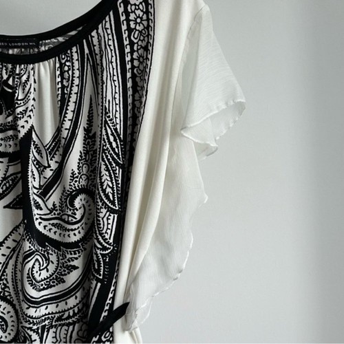 QED London Tunic Top Dress White Black Paisley Flutter Sleeves - - photo 4