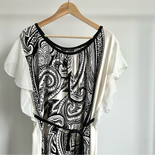 QED London Tunic Top Dress White Black Paisley Flutter Sleeves - - photo 5