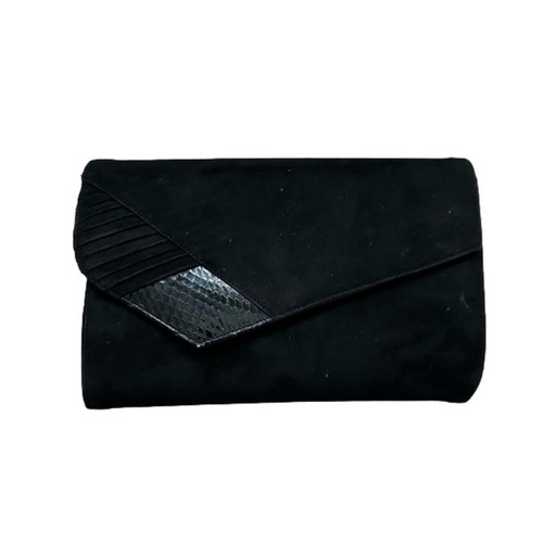 Vintage 80's Black Velvet Clutch Envelope Purse Faux Snake Skin