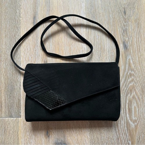 Vintage 80's Black Velvet Clutch Envelope Purse Faux Snake Skin - photo 2