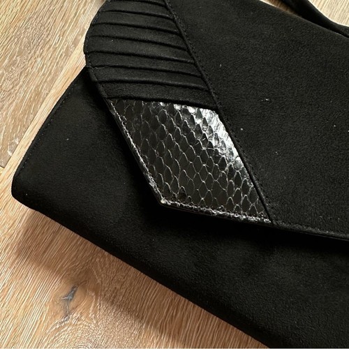 Vintage 80's Black Velvet Clutch Envelope Purse Faux Snake Skin - photo 3
