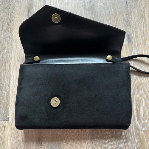 Vintage 80's Black Velvet Clutch Envelope Purse Faux Snake Skin - photo 4