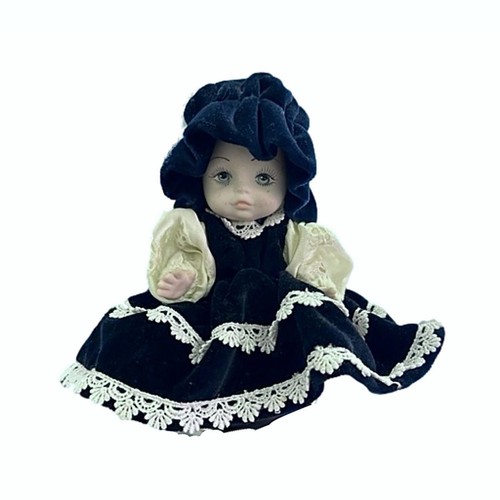 Vintage Venetian Porcelain Doll w/Navy Blue Velvet Dress - photo 2