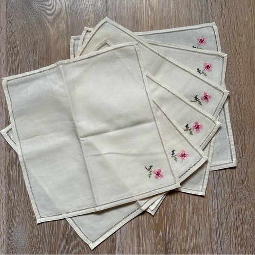 Vintage 60s 70s Set of 6 Cross Stitch Cotton Napkins