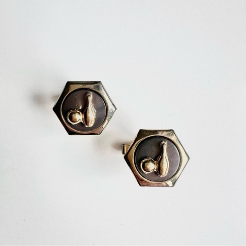 Vintage 70’s 3pc Cufflinks & Tie Clip Set Gold Tone Black Bowlin - photo 2