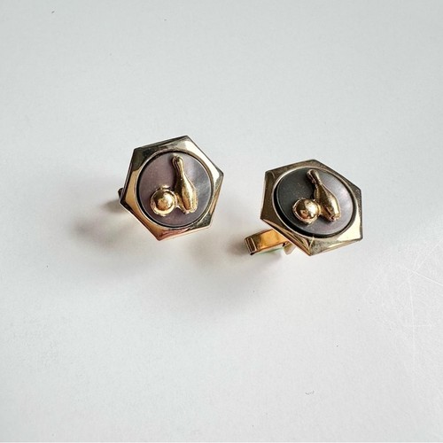 Vintage 70’s 3pc Cufflinks & Tie Clip Set Gold Tone Black Bowlin - photo 3