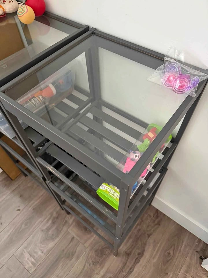 Ikea Grey 2-Tier side tables with Glass Tops
