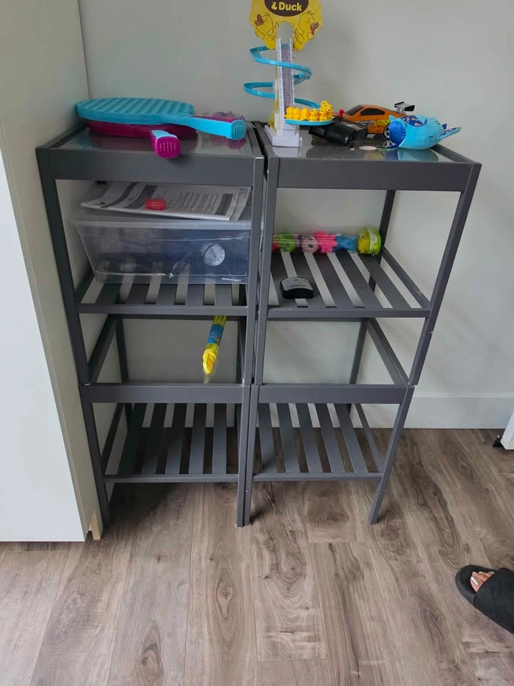 Ikea Grey 2-Tier side tables with Glass Tops - photo 3