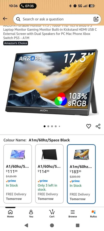 Arzopa 17.3" Portable Monitor, 1080p FHD IPS, HDMI + USB-C - photo 3
